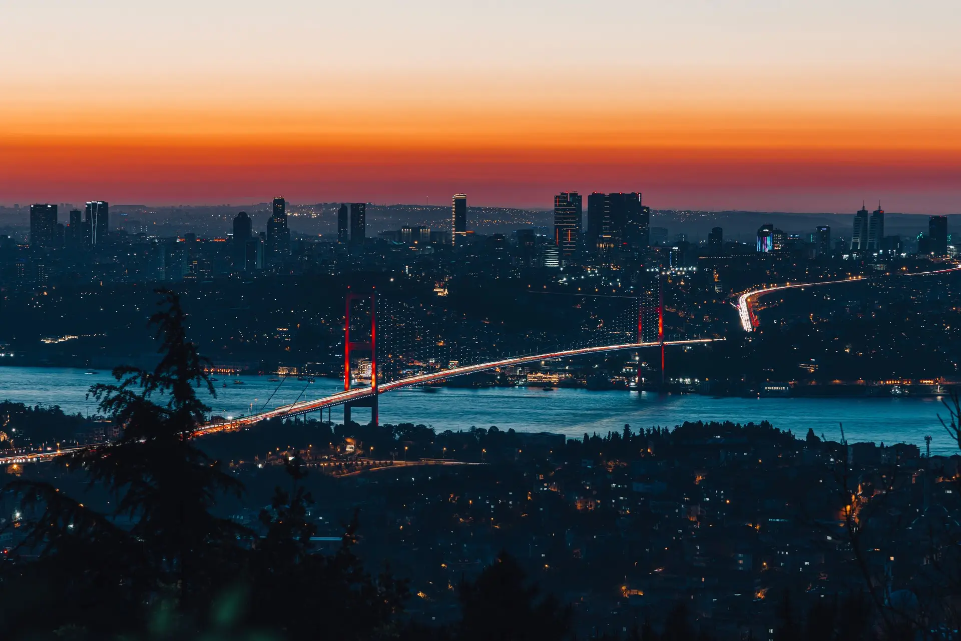 Istanbul skyline and the Bosphorus at dusk