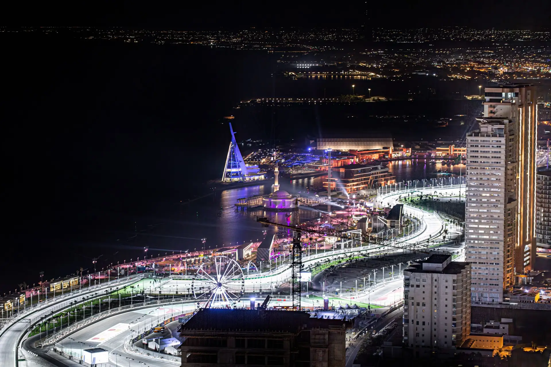 Jeddah waterfront illuminated at night